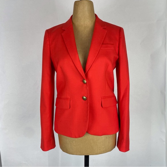 J CREW Women’s “Schoolboy Blazer” Jacket Gold Buttons Pockets Bright Red Size 2 - Picture 2 of 10